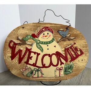 Wendy's Folk Art Snowman Welcome Sign Wood Plaque JDI Inc Christmas Decor 15in